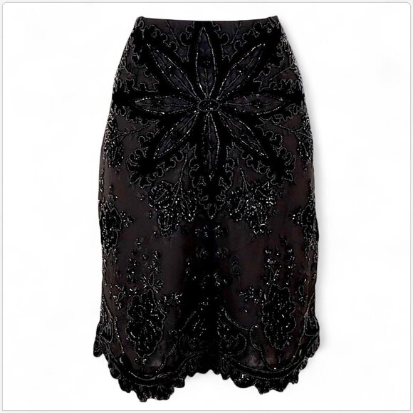 Emma Black Beaded Silk Velvet Embroidered Beaded Pencil Evening Skirt New NWT 12 - Picture 2 of 4